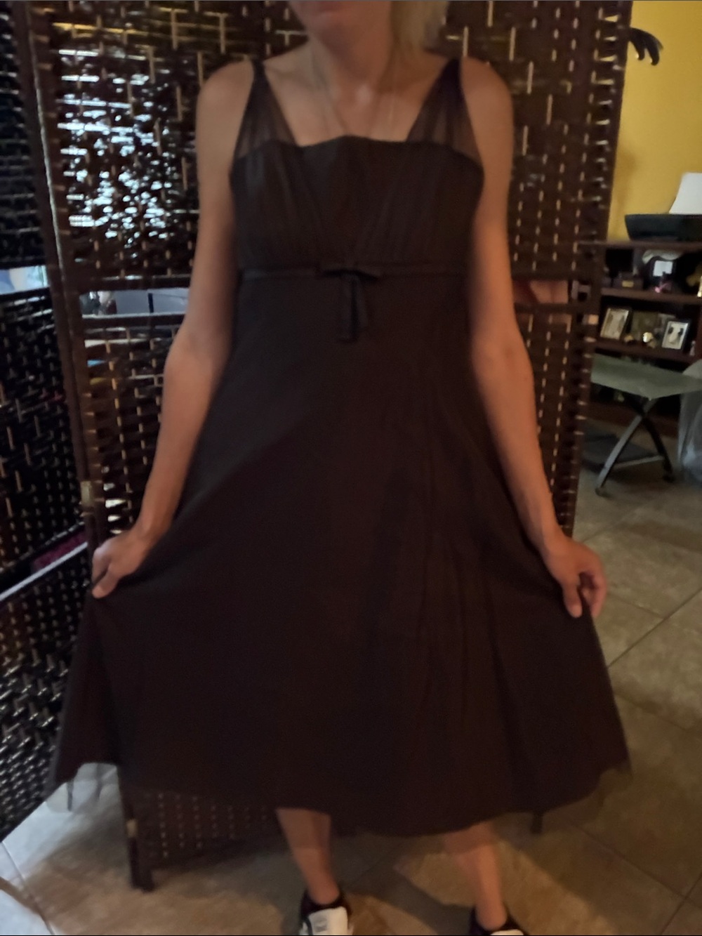 David’s Bridal Classic Brown Spaghetti and mesh Strap Long/midi Dress 14/ L